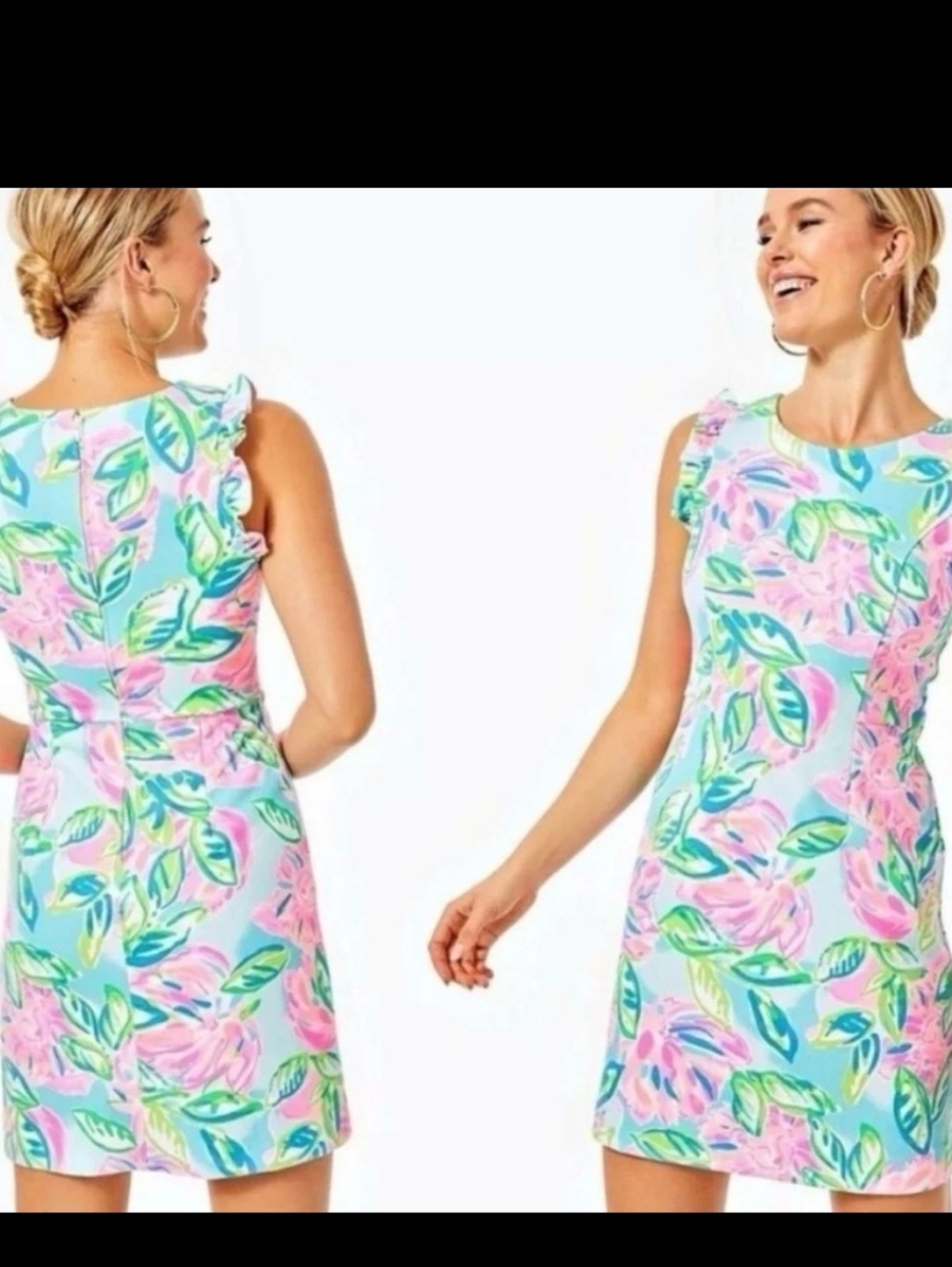 Lilly Pulitzer Carmelisa Shift Dress Totally Blossom Ruffle Sleeveless Size 12 - Picture 3 of 9